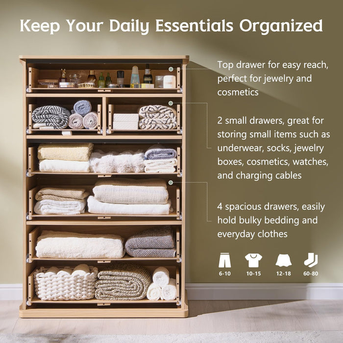 Modern 7 Drawers Dresser for Bedroom, 48" Tall Dressers，Natural Oak