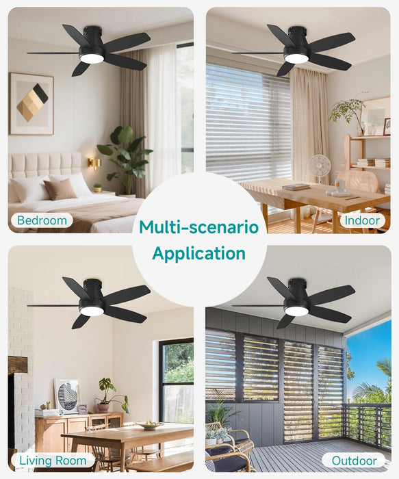 42 Inch Ceiling Fans with Lights, Quiet Reversible Fan with Remote & APP Control, 6-Speed, 3 Color Temperatures Dimmable LED, DC Motor, Low Profile Ceiling Fan for Bedroom Living Room, Black