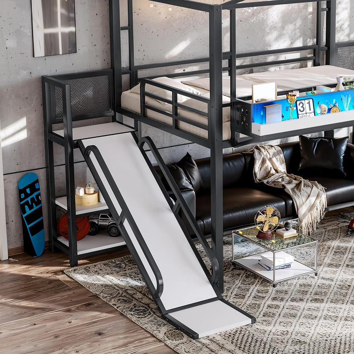 IndustrialGrade Metal Loft Bed Multicolor LED Lighting