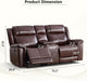 Geniune Leather Manual Loveseat Recliner Sofa Set of 2 with Center Console, Overstuffed 2-Seater Reclining Couch with Hidden Storage & Cup Holders, 2 Dual Recliner for Living Room, Rust Brown