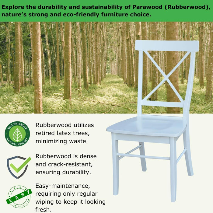 , Set of Two X-Back Dining Chairs, White , 225Lbs Wt Capacity, Solid Real Wood, Sturdy Parawood, White