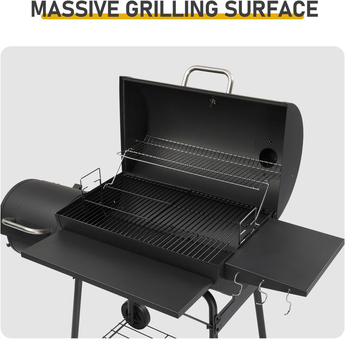 BBQ Charcoal Grill and Offset Smoker with Wheels & Side Front Table,Outdoor BBQ Grill with 557 Sq. In.,Patio Barbecue Cooker,Grilling Space for Outdoor Backyard,Balcony,Patio and Parties