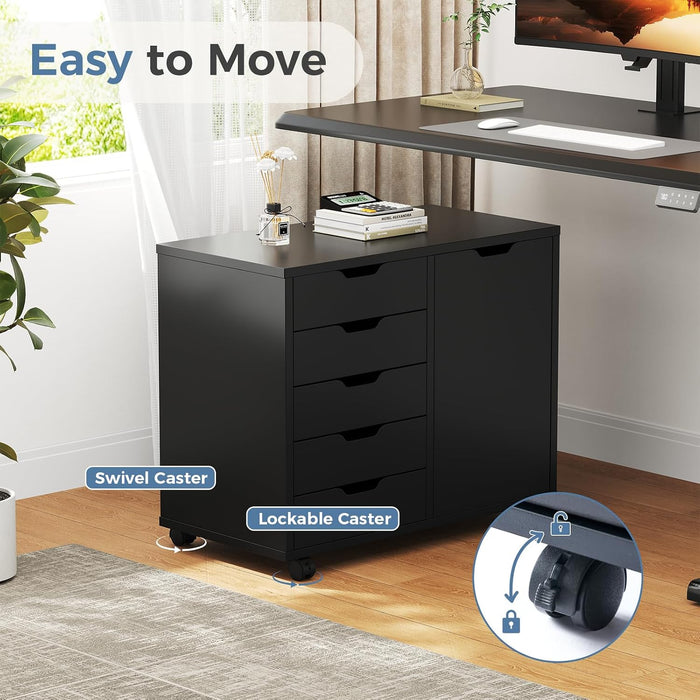 Black Premiumgrade Five Drawer File Cabinet Wheels