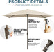 6.5X10Ft Rectangular Patio Umbrella with Push Button Tilt & Crank Lift for Garden,Uv Protection Outdoor Umbrella for Deck,Pool and Yard,Beige