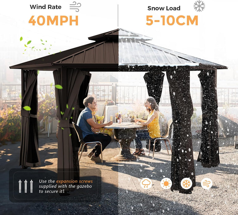 13x15 Ft Hexagonal Gazebo Brown OutdoorLiving Patio