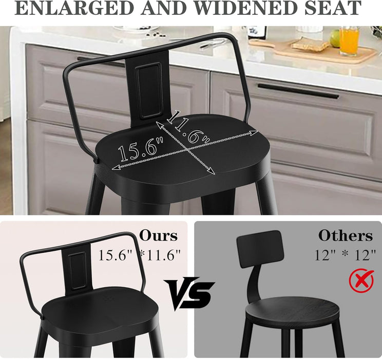 Bar Stools Set of 4, 30 Inch Bar Height Stools with Back,Black