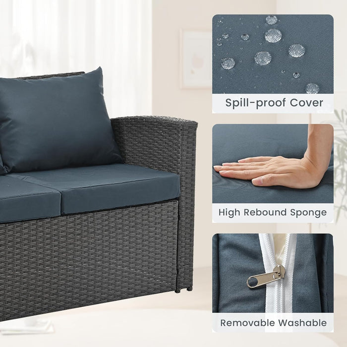 4 Pieces Patio Furniture Set, Outdoor Wicker Conversation Furniture Sets with Sofa, 2 Chairs and Coffee Table, Outdoor Loveseat with Soft Cushion for Garden, Balcony, Pool, Backyard, Grey