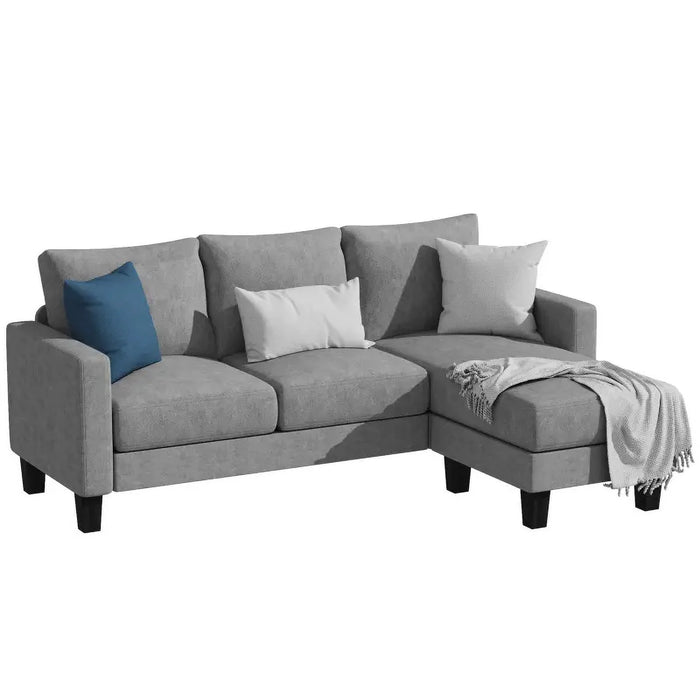 Convertible Sectional Sofa Couch, 3 Seat L-Shaped Sofa,Light Gray