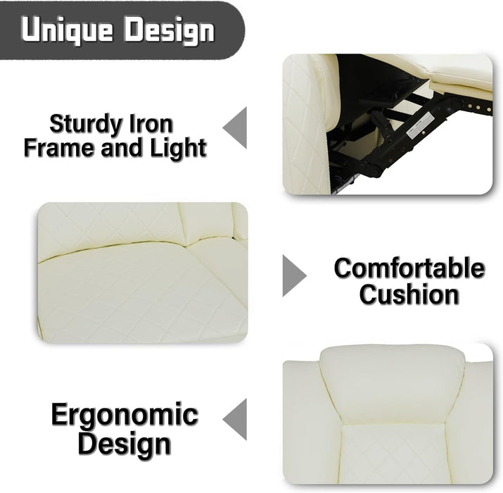Leather Power Recliner Sofa Set with LED, Living Room Furniture Set, Leather Sofa Set with USB Port Storage Console Cup Holder (Power Reclining Sofa Set, Cream White)