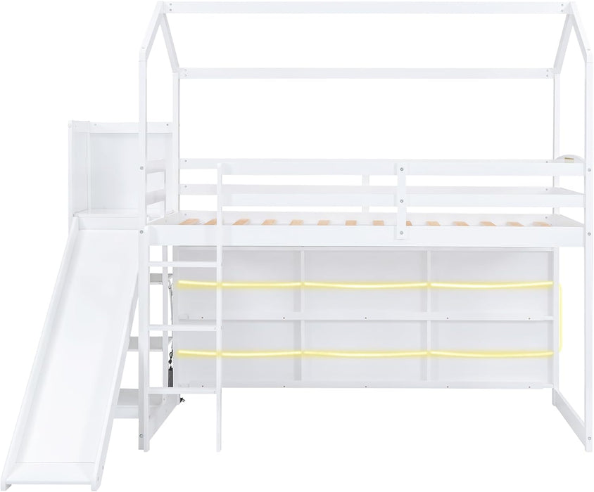 White Twin Loft Bed WithOverheadStorageCompartments