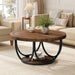 round Coffee Table with 2 Tiers, 33.5" Wooden Circle Accent Cocktail Table with Storage Shelf and Metal Frame, Industrial Center Tables for Living Room, Brown & Black