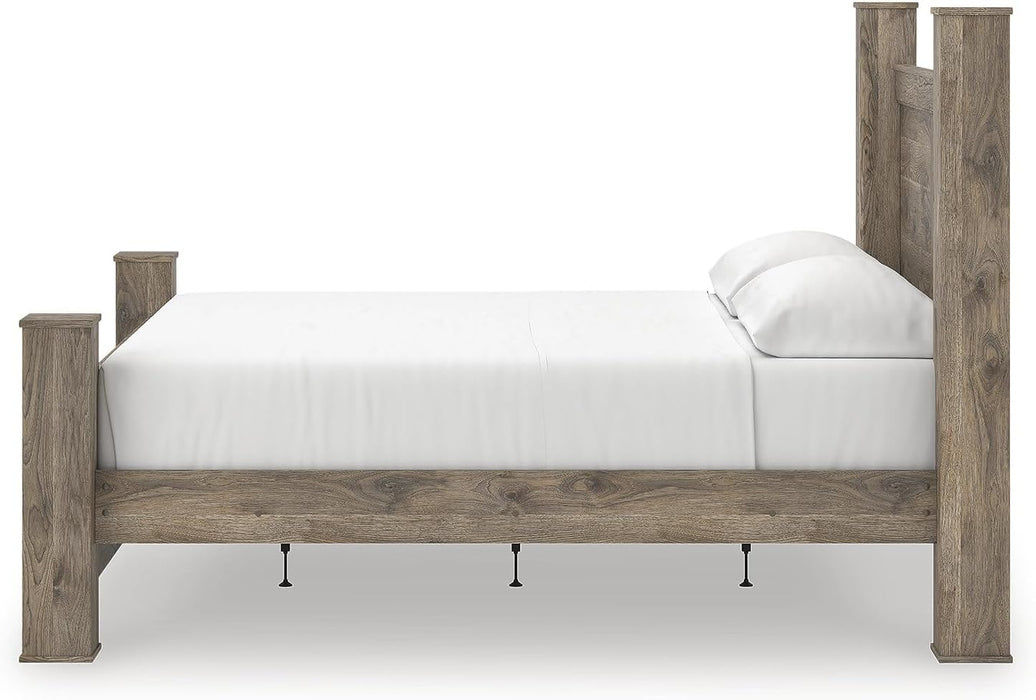 Signature Design by Ashley Keithland King Size Bed Frame with Poster Headboard, Traditional Bedframe in Wood with Hickory Grain Look, Bedroom Furniture, Deep Brown