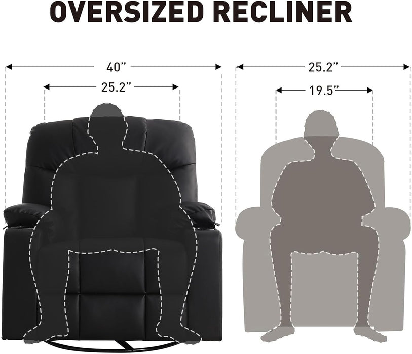 Oversized Swivel Rocker Recliner, Rocking Recliner Chair, Black