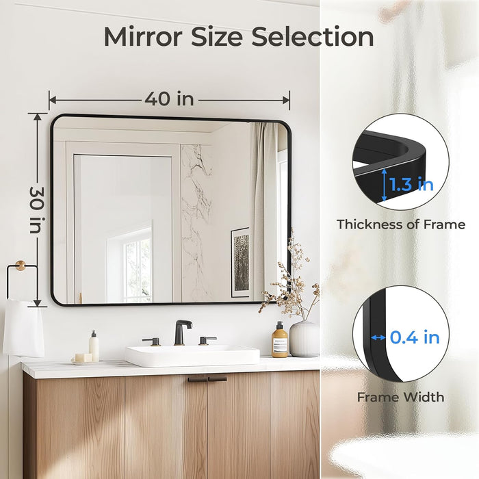 Black Bathroom Mirror for over Sink 30 X 40 Inch, Metal Frame Rectangle Vanity Mirror, Modern Farmhouse, Wall Mounted