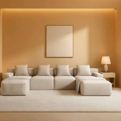 160-Inch U-Shaped Modular Sectional Sofa Camel Ottoman