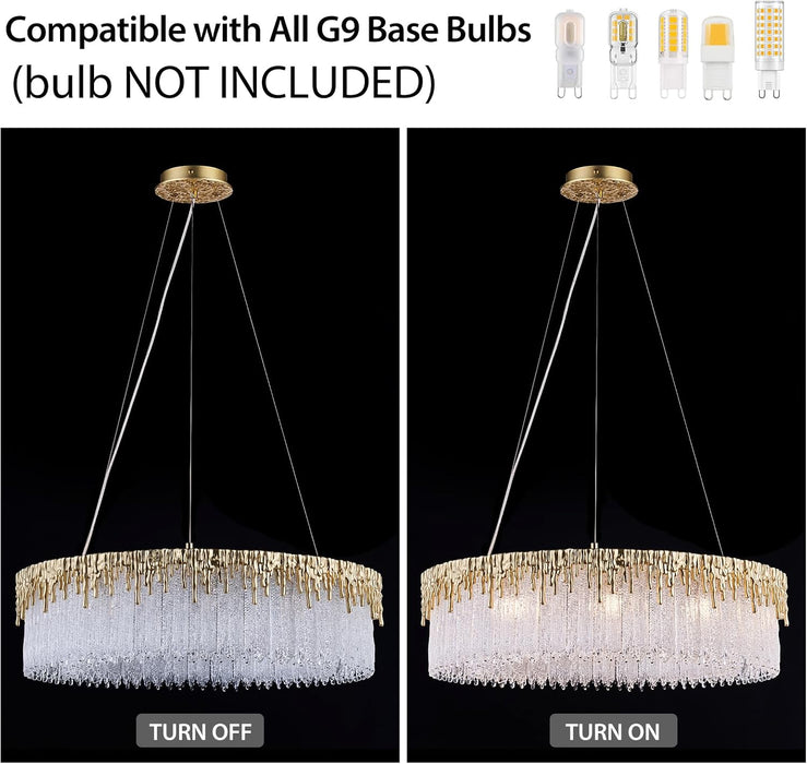 D23.6 round Crystal Chandelier, Modern Gold Crystal Chandeliers for Dining Room, 10-Light Height Adjustable Chandelier for Living Room Bedroom Entryway Kitchen Island