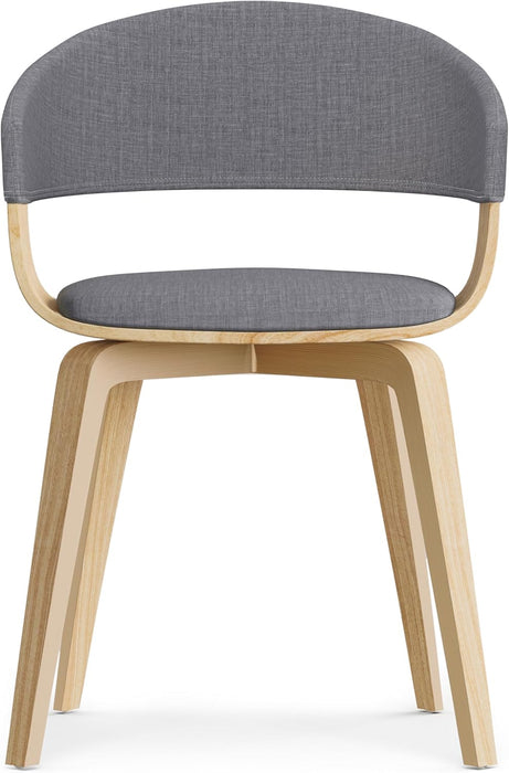 Lowell Mid Century Modern Bentwood Dining Chair with Light Wood in Light Grey Polyester Linen, for the Dining Room