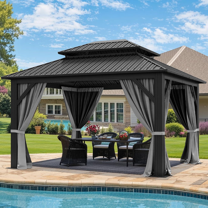 12x14 Ft Gazebo UVResistantCoating Galvanized Steel Outdoor