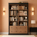71" Tall Bookshelf with 4 Drawers Large Bookshelf Office Bookcase | 6-Tier Double Wide Bookshelves and Bookcases with Storage, Tall Bookshelf Standing Book Cabinet for Home Office, Brown/Black