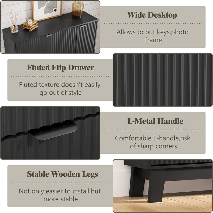 Black Freestanding Shoe Cabinet Featuring 3 Drawers