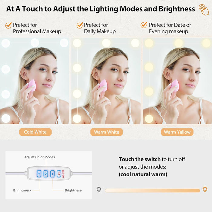 Makeup Vanity Desk with Mirror & 10 LED Lights Big Vanity Set with Charging Station, Nightstand, Drawers, Storage Shelves, Stool, Bedroom Dressing Table for Women Girls White UBDT13W