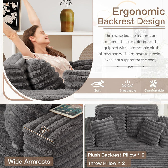 56Inch Grey UltraDeluxe Chaise Lounge Chair Cushioned