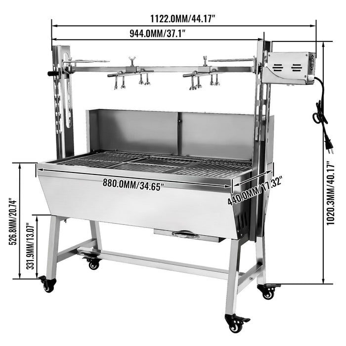 BBQ Rotisserie Grill Pig Lamb Chicken Roaster Spit Outdoor 25W Stainless Steel