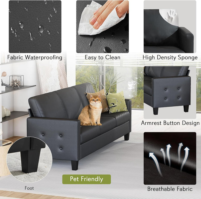 Black SeventyThreeInch ThreeSeater Sofa For Living Room