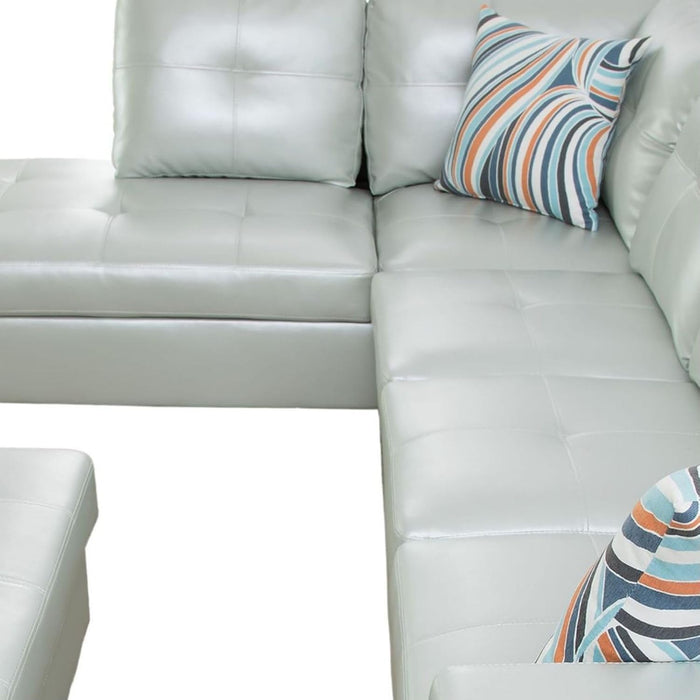 L-Shaped 3-Piece Semi PU Synthetic Leather Sofa with Storage Ottoman Set, Sectional Couch Sofa Set for Living Room, Office, Small Space, Silver Green