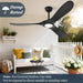 Black Ceiling Fan with Light 52 Inch, Outdoor Ceiling Fans with Lights and Remote for Indoor Bedroom Living Room Patios Gazebo Modern Wooden 3 Blade Propeller Wet Rated Reversible DC Fan