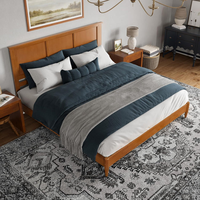 , Charlotte King Solid Wood Low Profile Platform Bed, Light Toffee