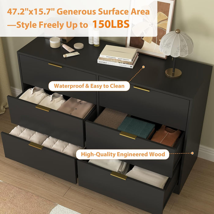 Black Dresser for Bedroom, 8 Drawer Dresser with Deep Drawer, Tall Modern Chest of Drawers with Golden Handle, Large Storage Organizer Bedroom Furniture, TV Stand for Living Room, Hallway, Entryway