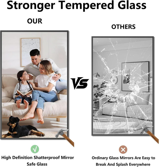 30x48 Black Bathroom Mirror Shatterproof Tempered Glass
