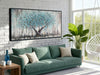 Framed Teal TreeOfLife CanvasArtwork Wall Art 58x29