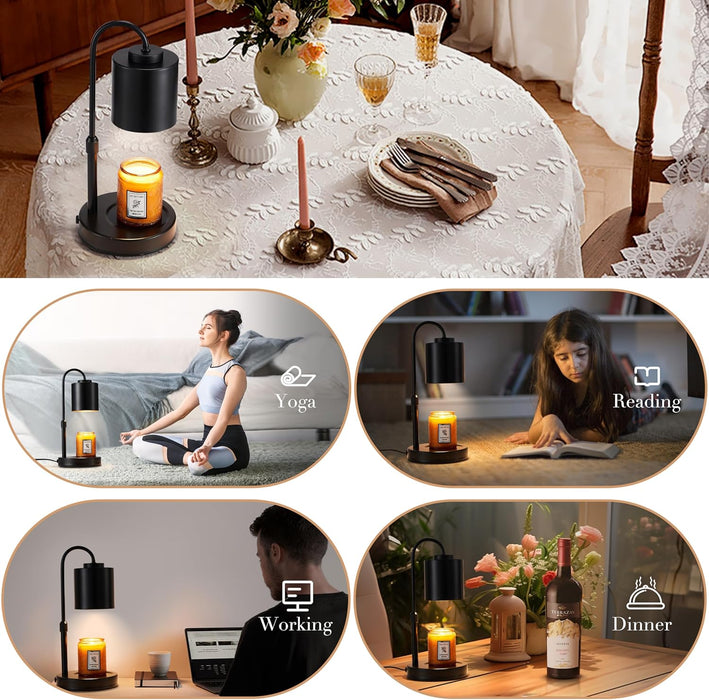 Candle Warmer Lamp with Timer & Dimmer, Height Adjustable Electric Wax Melt Warmer for Jar Candles, Gifts for Mom Home Decor, Black