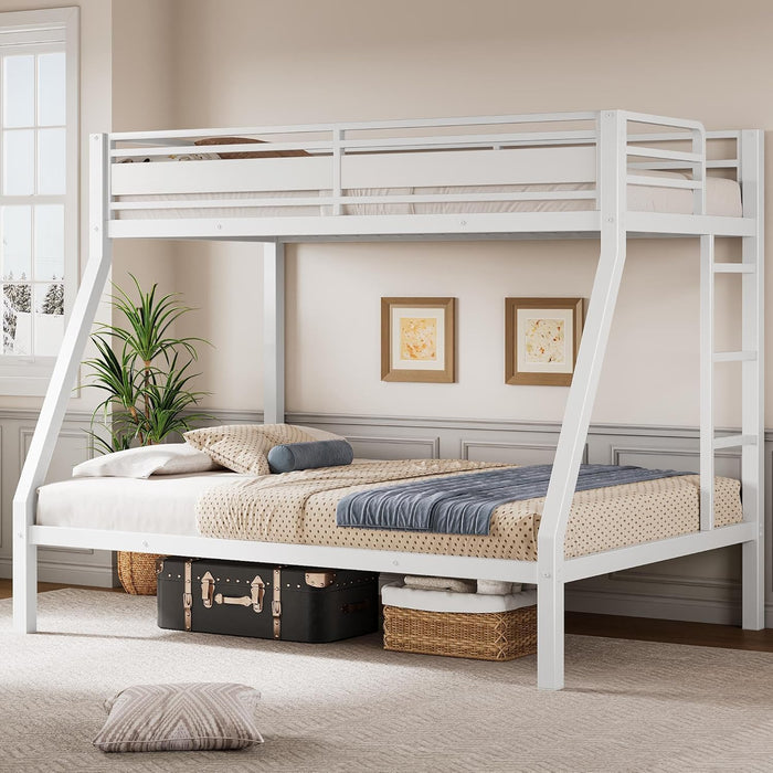 White Metal Bunk Bed TwinOverFull HeavyDuty Railings
