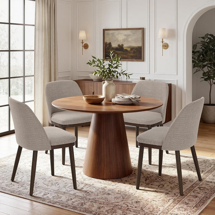 Upholstered Dining Chairs Set of 4, Modern Dining Room Chairs, Fabric Kitchen Chairs with Wood Legs, Camel