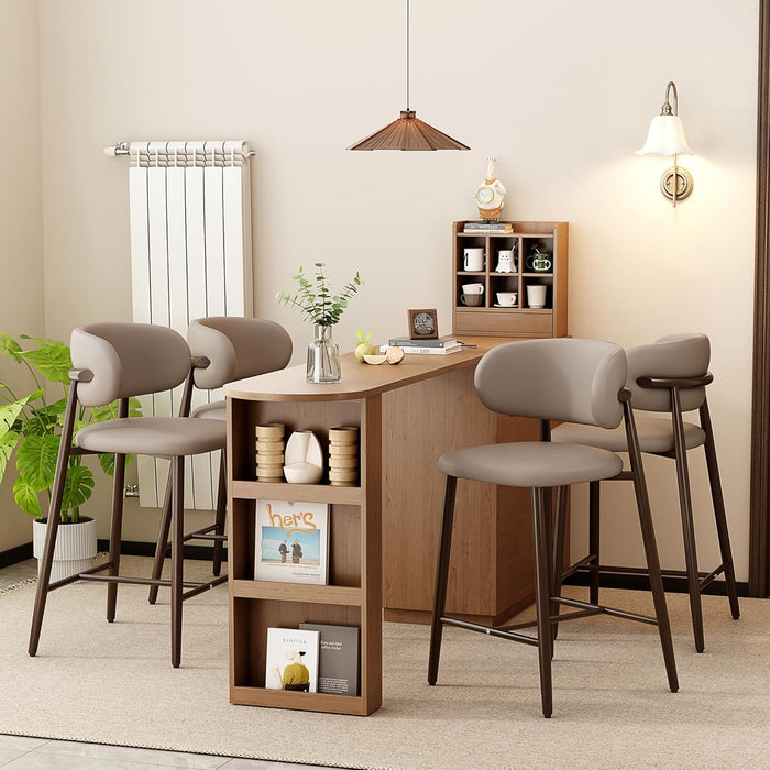 Bar Stools Set of 4 Counter Height Barstool Metal Kitchen Counter Height Bar Stool Island Chairs 26 Inch, Walnut/Khaki