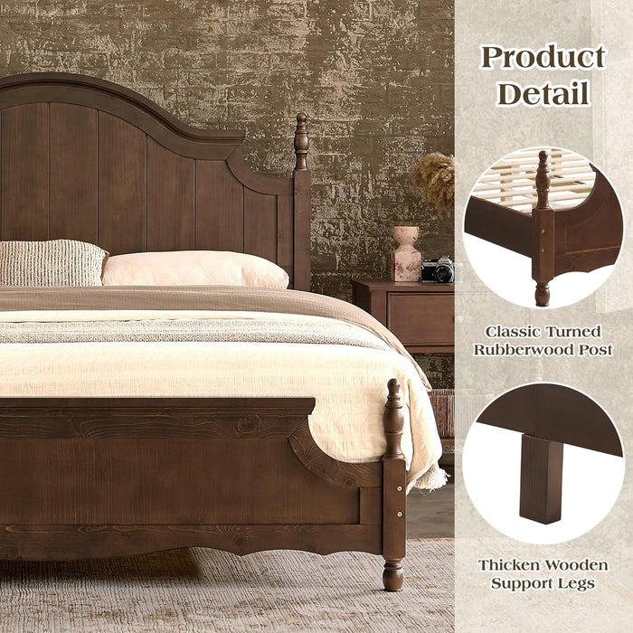 California King Solid Wood Bed Frame with 55" Arched Headboard, Traditional Poster Bed with 12 Wooden Slat Base, No Box Spring Needed/Noise Free& Non Slip/Easy Assembly, Dark Walnut