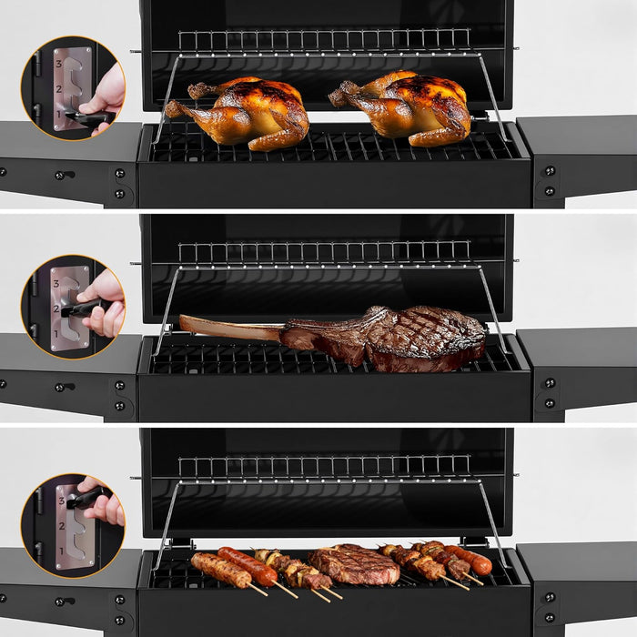 Charcoal Grills with Two Foldable Side Tables, 353 Sq.In Cooking Area Outdoor Smoke Barbecue Bbq Grill for Camping, Backyard Party, Patio, Picnic, Garden, Black,18"D X 43"W X 37"H