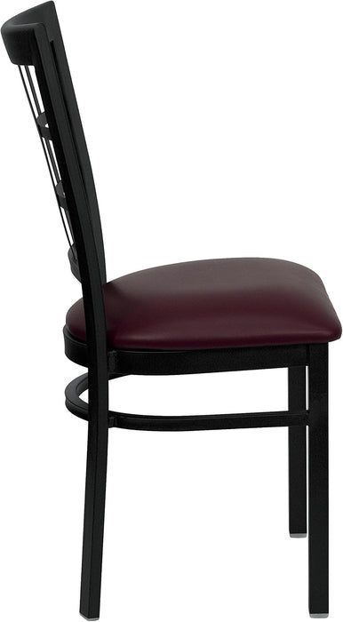 HERCULES Series Black Window Back Metal Restaurant Chair - Burgundy Vinyl Seat