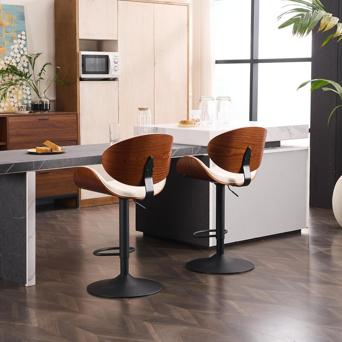 6 Black Large Bar Stools with Back 21" Wide Modern Swivel Adjustable Height Bar Chairs with Footrest PU Leather Upholstered Bentwood Barstools for Kitchen Counter Island 330LBS Load - ShipItFurniture