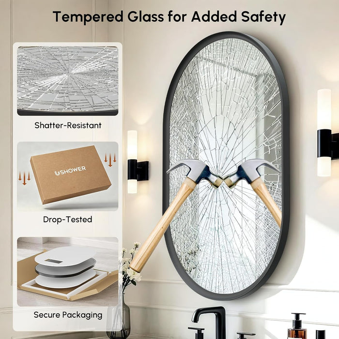 Black Oval Mirror 24X36 Inch, Oval Bathroom Mirror