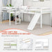 Wooden Twin Size Double Loft Bed with Slide and Ladder, L-Shaped Bed Frame with Full-Length Guardrail, Wood Bedframe for Kids Teens Adults Bedroom, 2 Twin Beds,White