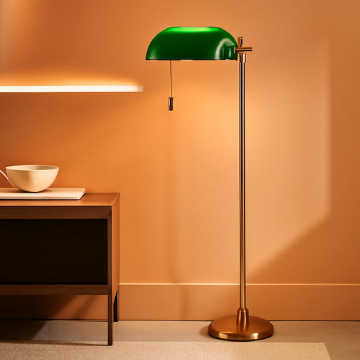 Sophisticated Gilded Bankers Floor Lamp Green Shade