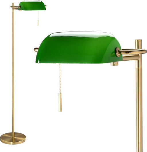Sophisticated Gilded Bankers Floor Lamp Green Shade
