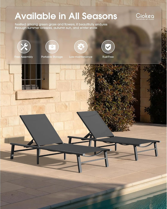 Foldable Outdoor Lounge Chair, No Assembly Patio Chaise Lounge Outdoor with 5-Positions, Aluminum Pool Lounge Chair with Portable Design for Pool, Beach, Deck, Backyard, Grey