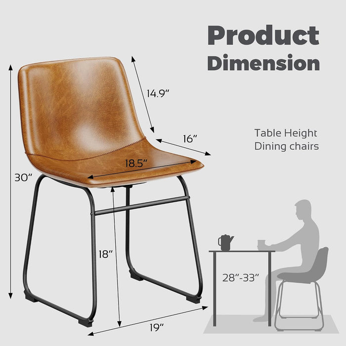 Dining Chairs Set of 2, 18In PU Leather Kitchen Chair with Metal Leg, Brown