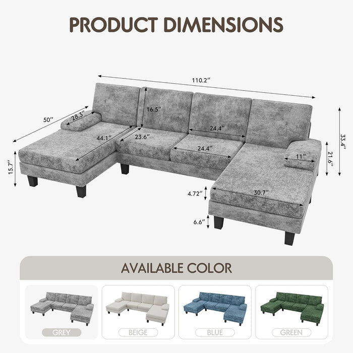 Gray Chenille Sectional Sofa for Living Room