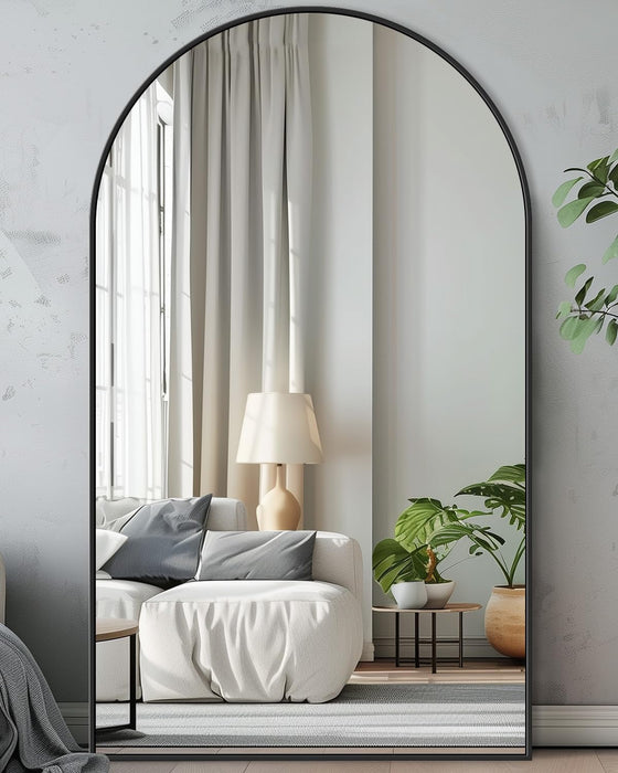 Full Length Mirror, 44"X72" Oversized Floor Mirror with Stand for Bedroom, Living Room Cloakroom, Black, Arch Style